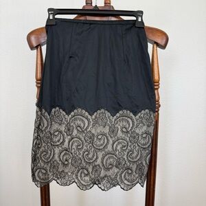 Vintage Saks Fifth Avenue Lace Half Slip Skirt Black Nylon Scalloped Hem S